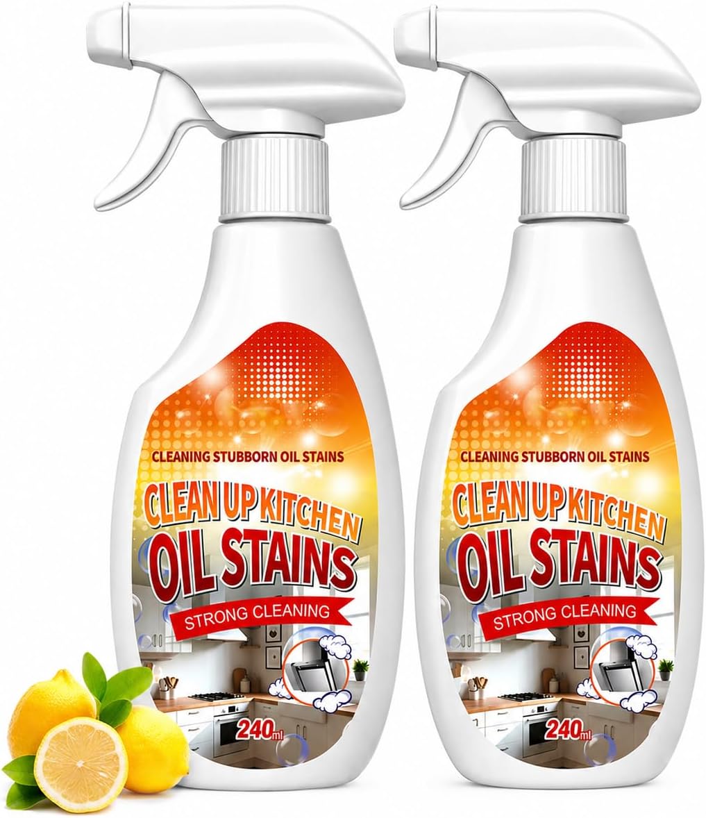 2 PCS Clean Up Kitchen Oil Stains Spray, Kitchen Cleaner Spray, Heavy Oil Cleaner Stain, All-Purpose Cleaning Spray for Kitchens Oil Stain Remover - 240ML/8.45 FL.Oz