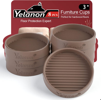 Non Slip Furniture Pads for Hardwood Floors -8 Pcs 3” Furniture Coasters Cups, Anti Skid Furniture Grippers Rubber Feet, Floor Protectors for Furniture Bed Couch Stoppers