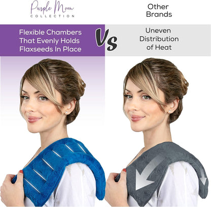 Purple Moon Collection - Microwavable Heating Pad for Neck & Shoulders - 6x16, Gray - Flaxseed Heat Pack - Weighted Hot & Cold Therapy Compress Wrap for Pain Relief, Menstrual Cramps, Sore Muscles