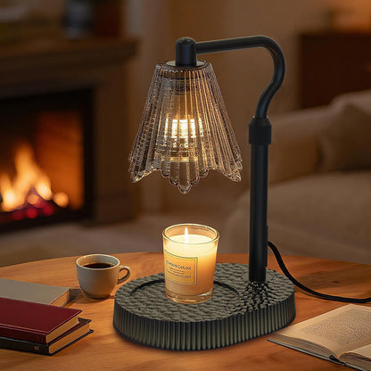Flower Candle Warmer Lamp,Adjustable Timer & Dimmer(Black2) | Adjustable height fits jars. Timer & dimmer safe melt. 2 bulbs & heat-proof base. Perfect for bedroom, office, or gifting.
