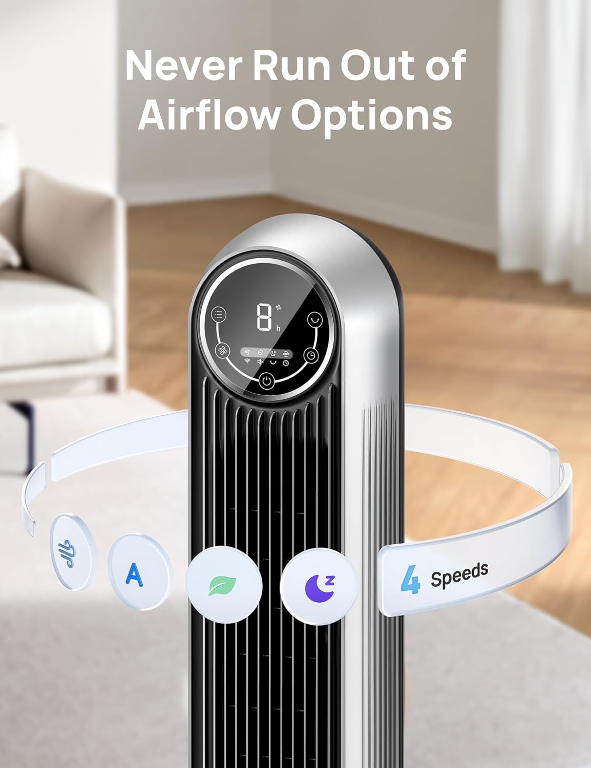 DREO Tower Fan for Bedroom, Upgraded 20dB Quiet Fans that Blow Cold Air | 28ft/s High Velocity, 9 Speeds, 4 Modes, 12H Timer, 90° Oscillating Cooling Standing Fan for Indoor Home Office, 42 inch