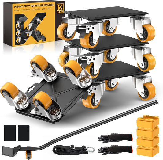 KYX Furniture Dolly, Furniture Movers with 4 Wheels,Carbon Steel Panel Heavy Duty Dolly, Furniture Lifter with 360° Rotatable Silent Floor-Friendly Universal Wheels, Max Load 2000LBS (5.4x5.4 in)
