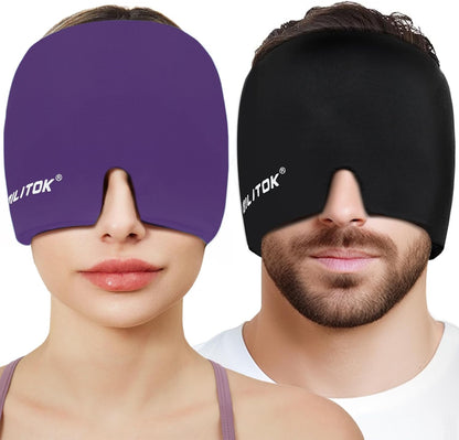Migraine Headache Relief Cap, Gel Ice Head Wrap, Hot and Cold Therapy, Headache Eyes Mask for Sinus, Puffy Eyes, Tension and Stress Relief (Blue)