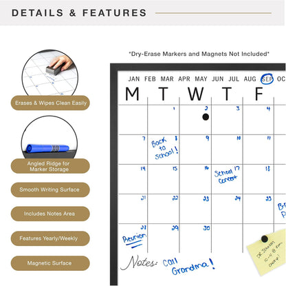 MCS Dry Erase Weekly Meal Planner Black Framed Calander Whiteboard, 11x24 | Dry Erase Weekly Meal Planner Black Framed Calander Whiteboard Frame, 11x24 Inch