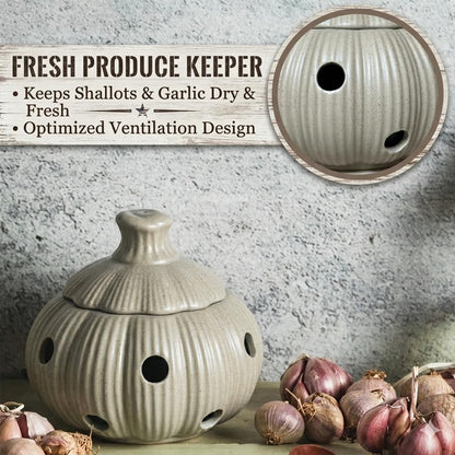 Garlic Storage Pod Ceramic Garlic Keeper with Lid Large Garlic Container for Counter, White