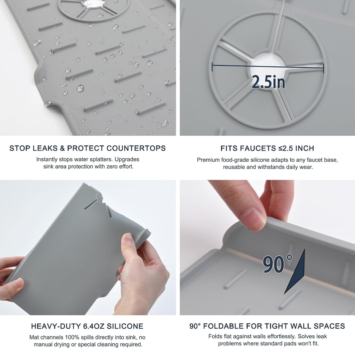 Kitchen Sink Splash Guard Silicone Faucet Mat for Kitchen Sink Grey | Sink drain pad behind faucet, Sink rubber mat around faucet guard & draining mat, bathroom sink protector Water Catcher Mat
