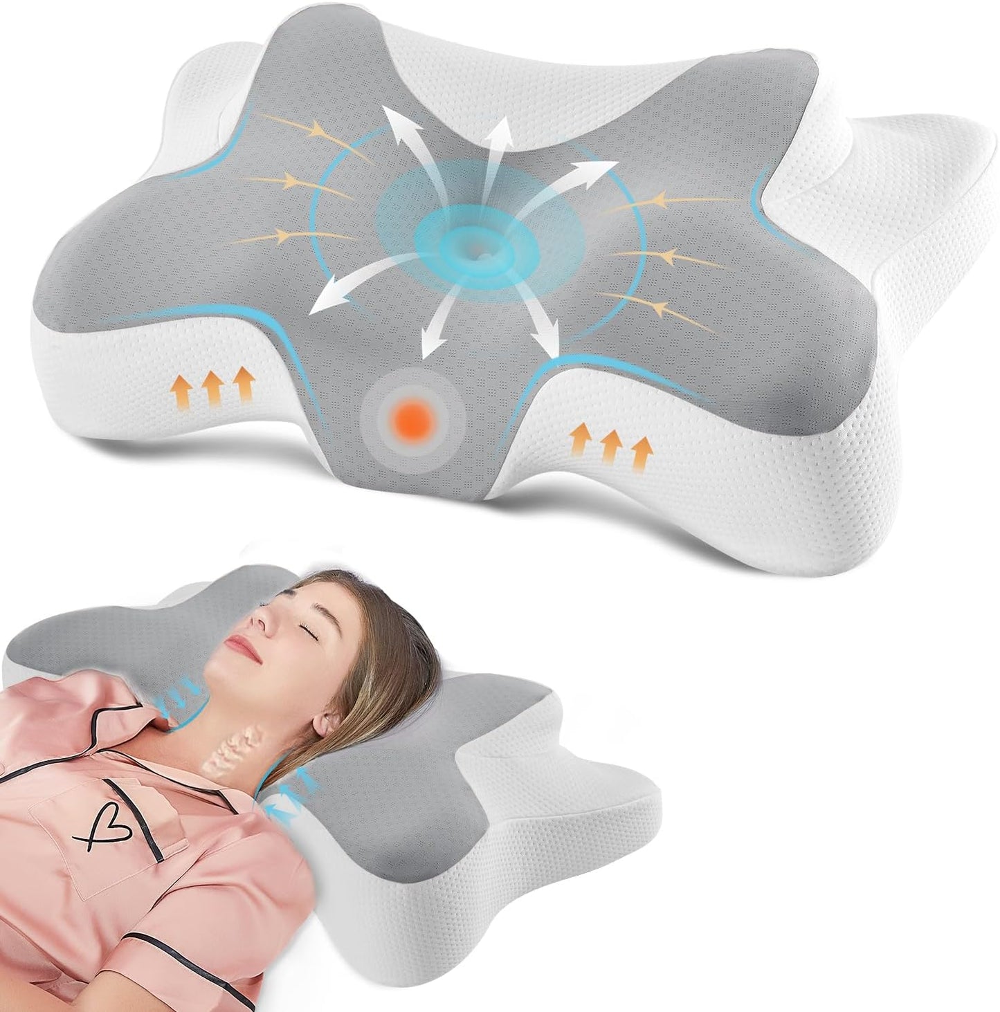 DONAMA Contour Cervical Neck Pillow for Neck Pain Relief | Queen,Ergonomic Dual-Height,Odorless Memory Foam,Side/Back/Stomach Sleepers,Cooling Hypoallergenic Cover,OEKO-TEX Certified