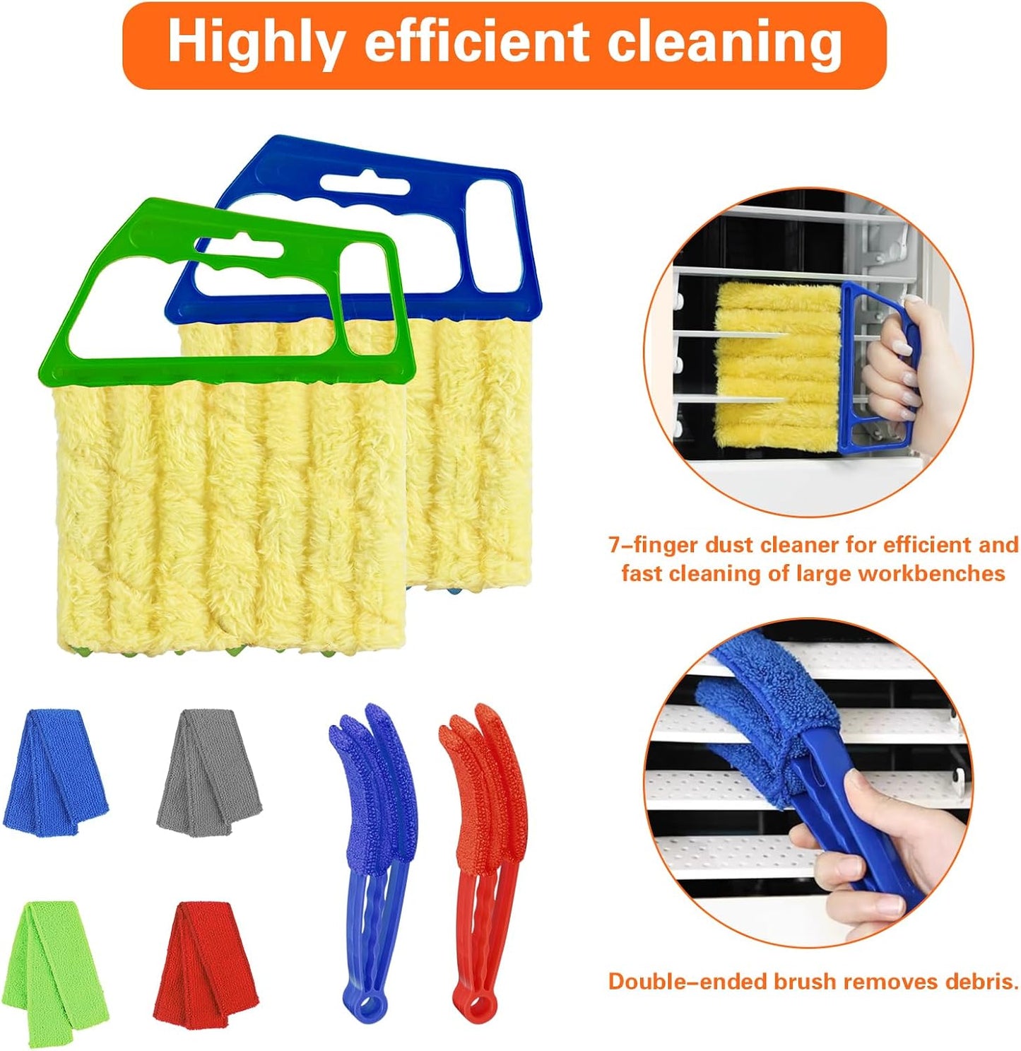 4 Pcs Window Venetian Blind Cleaner Duster Tool Set with 7 Fingers | Washable Microfiber for AC vents, Car Vents, Fans, Louvers. Reusable Design. Includes 4 Extra Cover