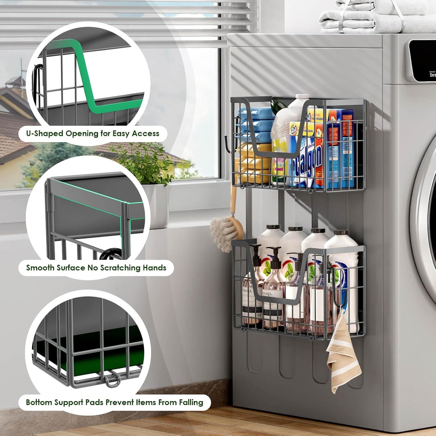 Magnetic Shelf for Fridge, Fruit Basket Magnet Shelves with 2 Hooks | Potato and Onion Storage Bins, Black Magnetic Organizer Side of Fridge Storage, Magnetic Spice Rack for Refrigerator Kitchen