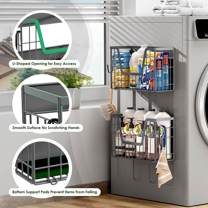 Magnetic Shelf for Fridge, Fruit Basket Magnet Shelves with 2 Hooks | Potato and Onion Storage Bins, Black Magnetic Organizer Side of Fridge Storage, Magnetic Spice Rack for Refrigerator Kitchen