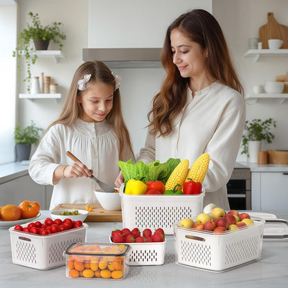 8-Pack Fruit Storage Containers for Fridge, Leakproof Fruit Containers for Fridge with Colanders, BPA-Free Produce Storage Containers with Lids Keep Fruits, Vegetables, Berry, Meat Fresh longer