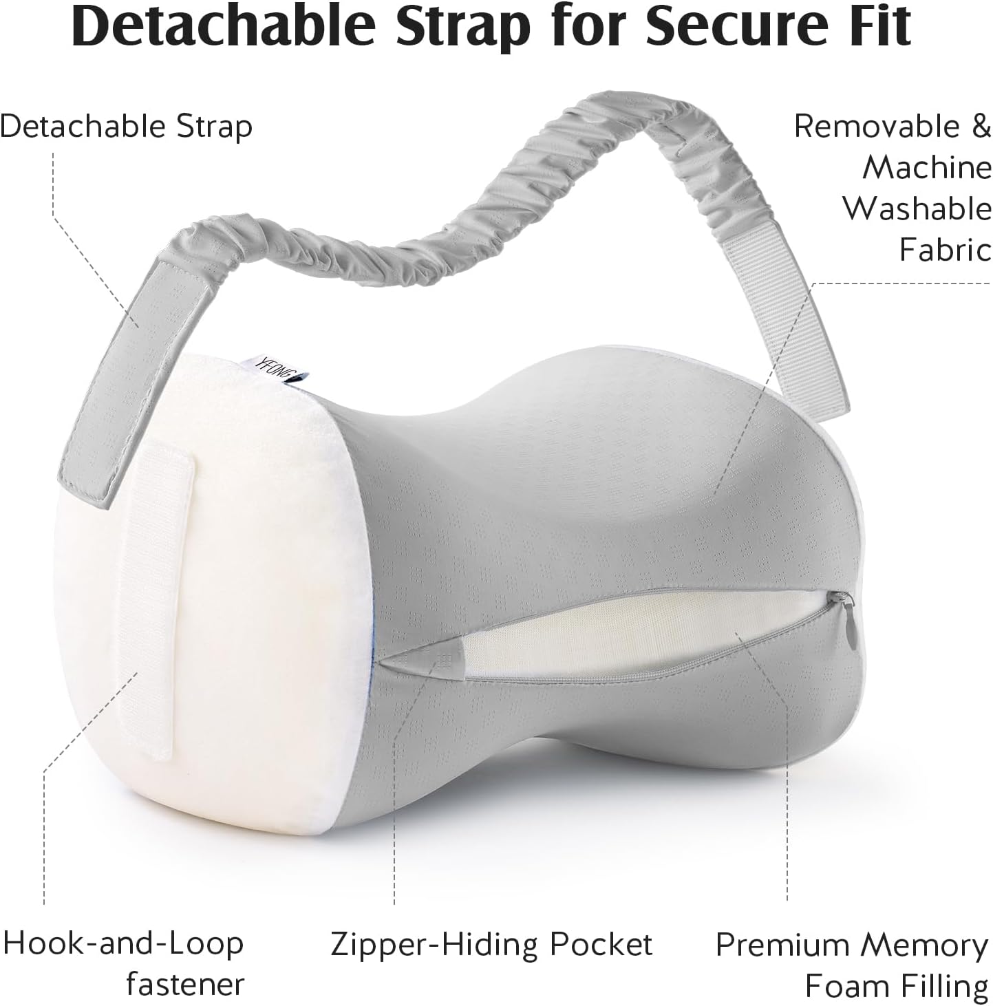 YFONG Knee Pillow for Side Sleepers, Memory Foam Leg Pillow, Blue | Adjustable & Detachable Strap, Ergonomic Support for Back, Hip, Knee, Sciatica Pain