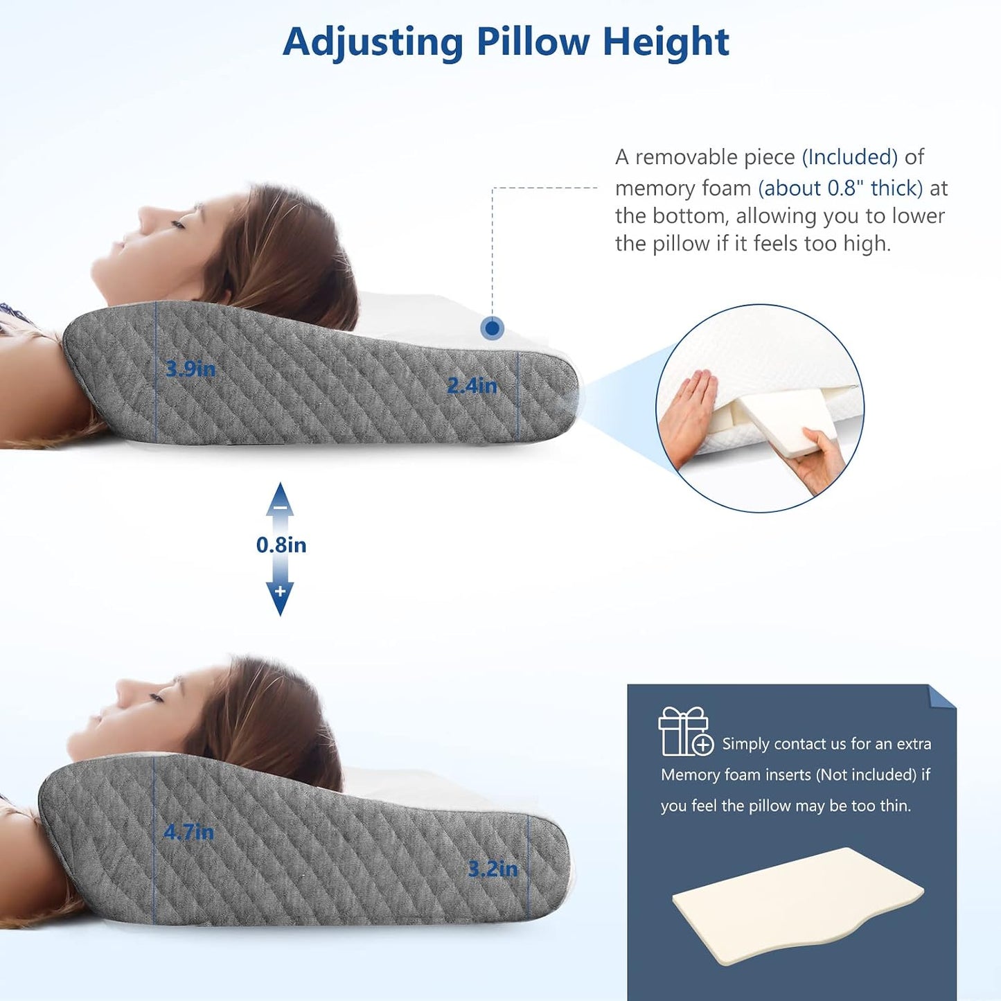 Memory Foam Pillow for Neck Pain Relief, Adjustable Orthopedic Ergonomic Cervical Pillow for Sleeping with Washable Cover, Bed Pillows for Side, Back, Stomach Sleepers