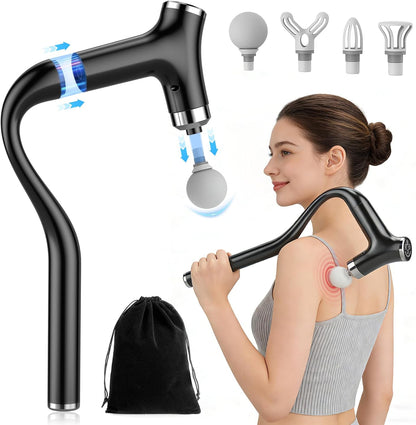 Detachable Percussion Massage Gun, Long Handle Handheld Deep Tissue Massager with 12 Speeds 4 Heads, Electric Muscle Relaxer for Back Shoulder Waist, Suitable for Men Women Athletes Home Gym Workout