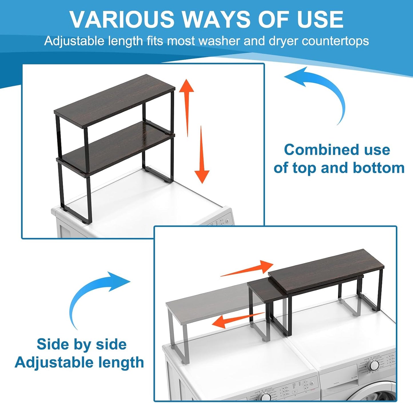 Expandable Washer Dryer Countertop Shelf, Stackable Over Washer and Dryer Storage Shelves, for Laundry Room Organization, Space Saving Laundry Shelf