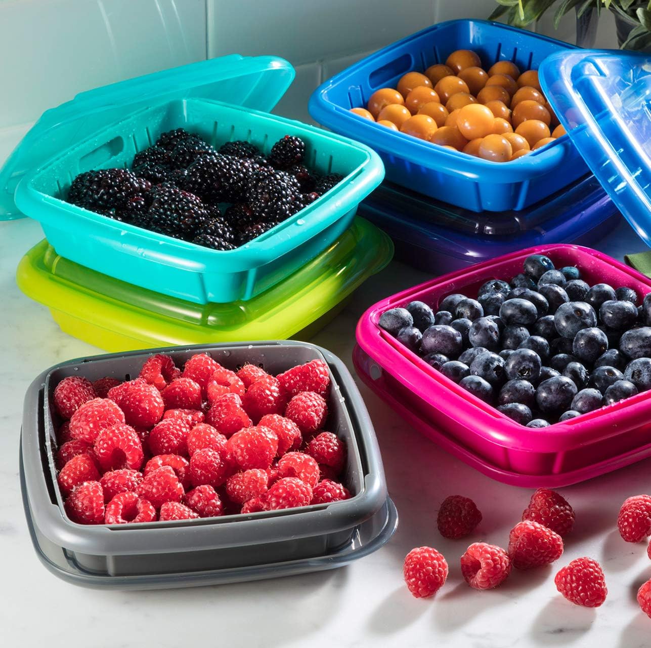 Hutzler 3-in-1 Bitty Box Berry Keeper, Berry Colander & Saver Container, 9oz / 1 Cup Capacity, Blue