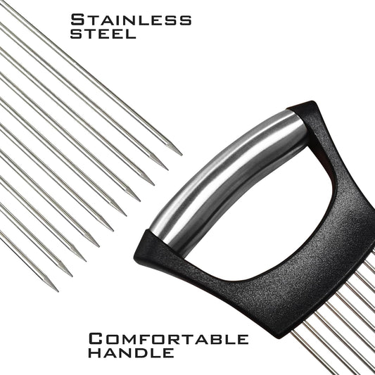 2-Pack Stainless Steel Onion Holder Slicer & Meat Chopper, Black