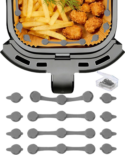 12PCS Air Fryer Liner Magnets with Silicone Clips (Red) | Heat-Resistant Silicone Air Fryer Magnet Holders Secure Parchment Paper Liners Firmly to Prevent Folding & Burning