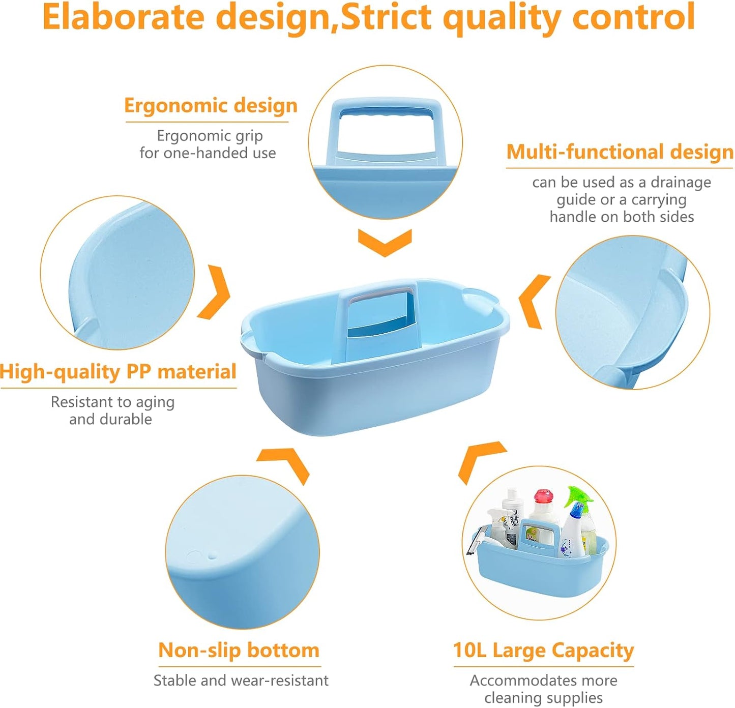 Goderewild Multi-Purpose Plastic Cleaning Caddy with Handle, Shower Caddy Organizer/Storage Basket/Totes Portable for Bathroom Supplies, Cleaning Products, Under Sink Tool, Housekeepers (Grey)