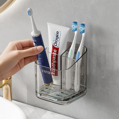 3 Slots Detachable Toothbrush Holders Wall Mounted for Bathrooms | Electric Toothbrush Holder with Drip Tray, Tooth Brush and Toothpaste Holder Organizer for Bathroom Countertop Organizer