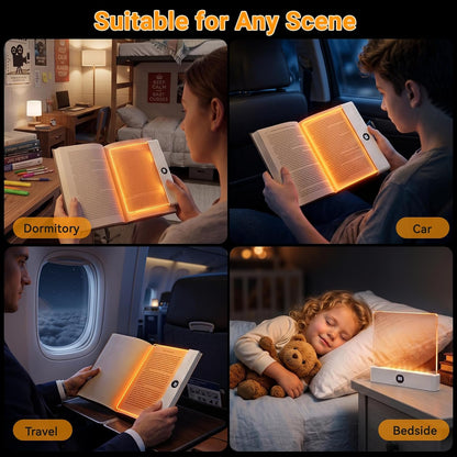 Amber Book Light, Rechargeable Clear LED Flat Reading Light with 3 Colors & Timer, Dimmable Panel Plate Lamp Book Full Page Light for Reading in Bed at Night, Funny Gifts for Readers Book Lovers
