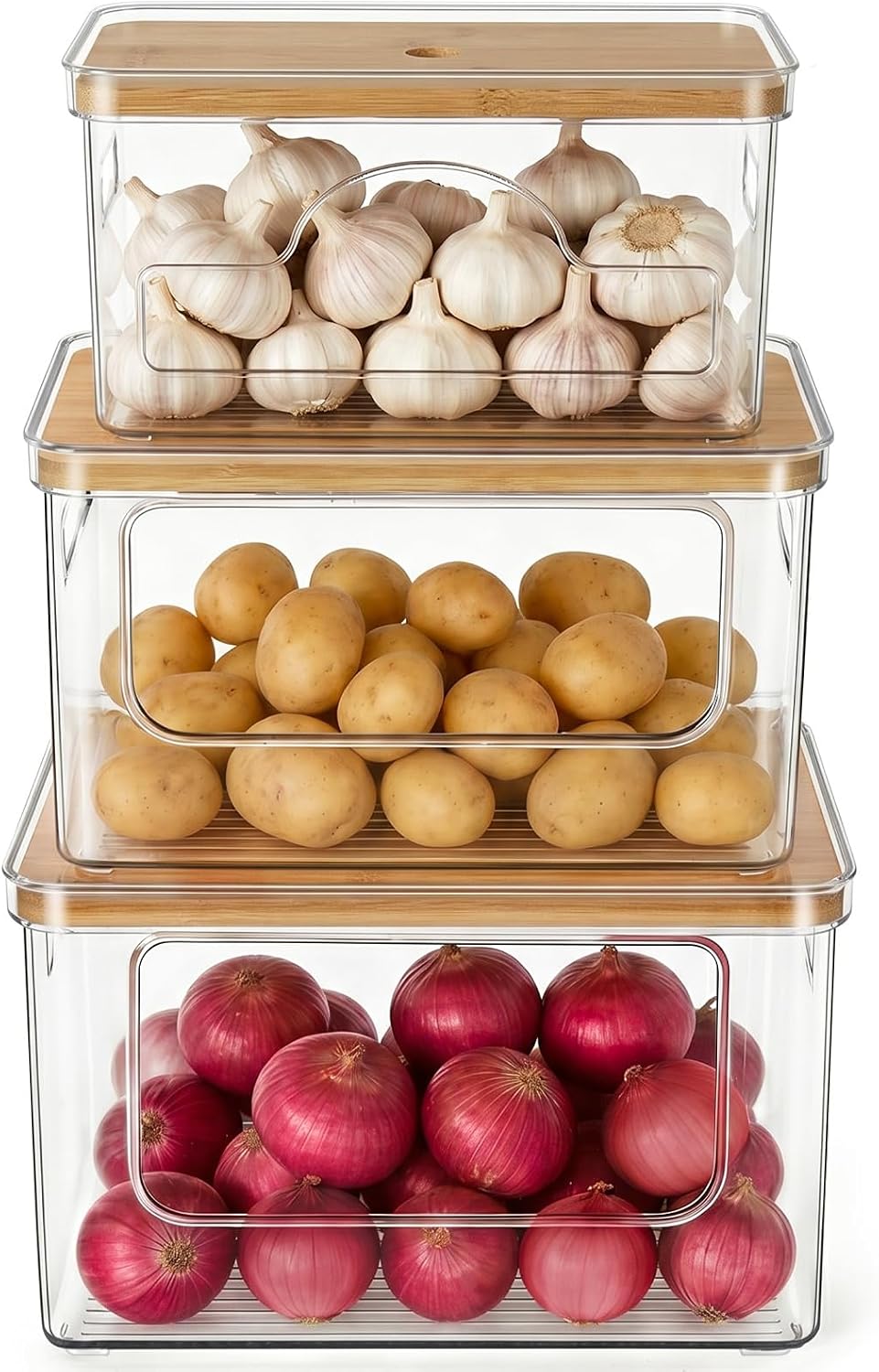 Hudgan Potato and Onion Storage Bin for Pantry Organizers Straight Side, Stackable, 2 Set