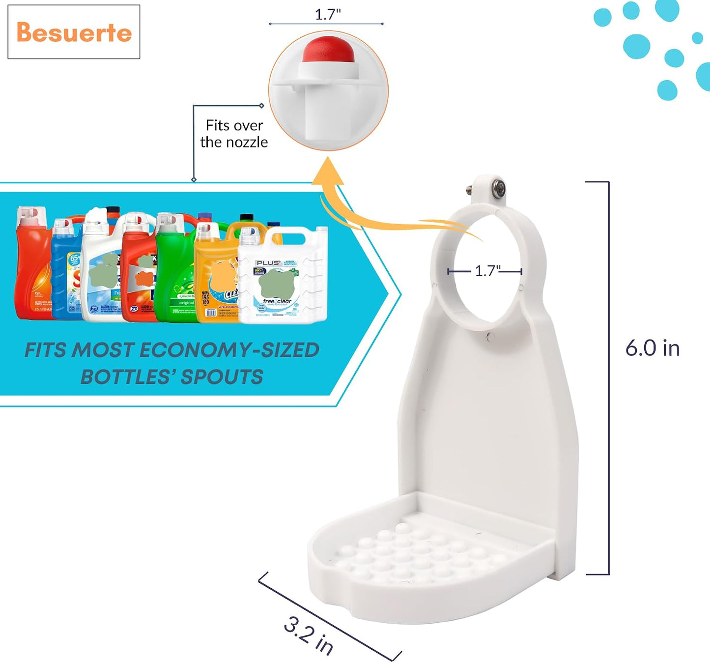 Detergent Cup Holder Set of 2, Besuerte Tidy Cup Laundry Detergent Drip Catcher Leak for Laundry Room Durable- No-Fall, No Drips or Spills【Grey】