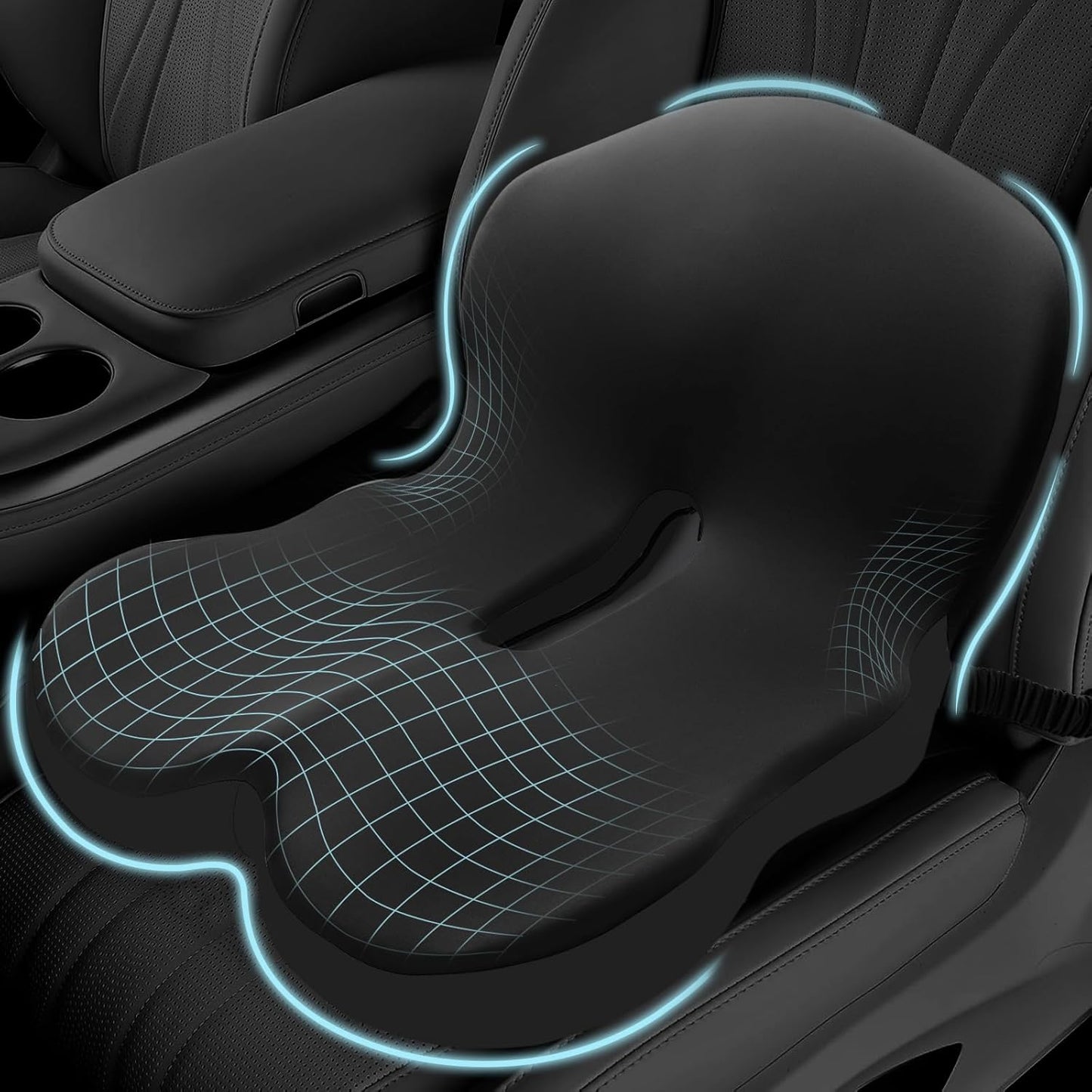 Memory Foam Seat Cushion for Sciatica & Back Pain Relief - Ergonomic Chair Pad with Adjustable Strap & Supportive Comfort Cover, Non-Slip for Car, Truck, Office Chair - Dark Gray&Light Gray
