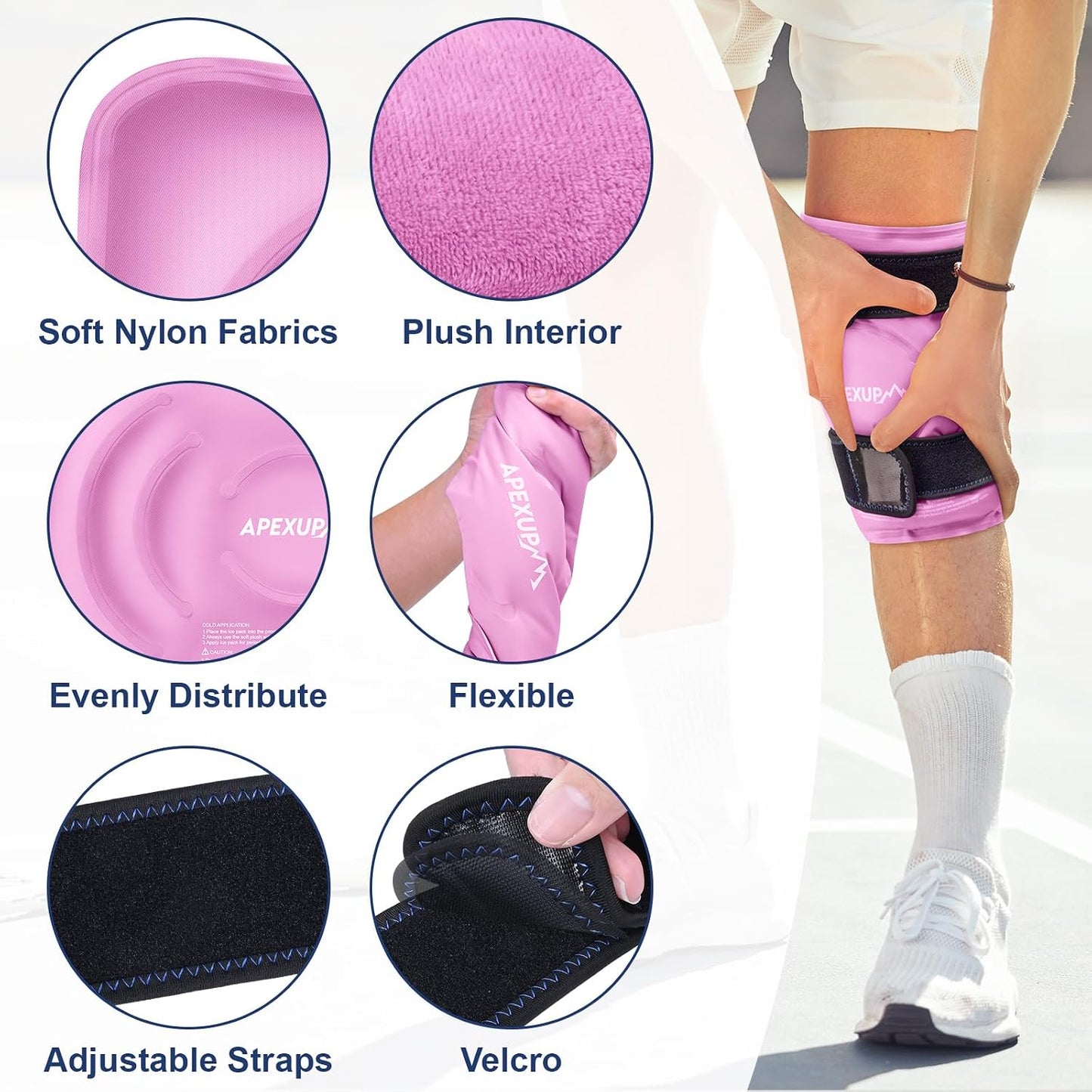 APEXUP Ice Pack for Knee Pain Relief, Large Reusable Wrap After Surgery, Flexible Gel Cold Pack for Injuries, Pain Relief for Back, Shoulder, Elbow, Ankle and Leg (Blue, L, 1PK)