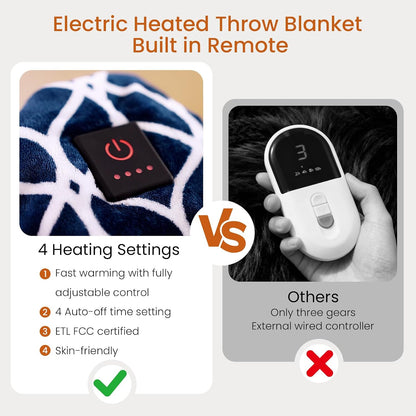 Heated Blanket Electric Throw Blanket with Built-in Button Controller 50"x60" One-Touch Ultra Cozy Soft Warm Heating Electric Blanket with 4 Heat Levels & 4 Hours Auto-Off Overheat Protection
