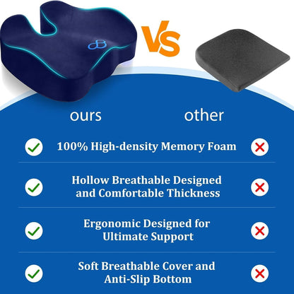 CushyOasis Seat Cushion, Gel Memory Foam Office Chair Cushions, (Black) | Chair Cushion, Anti-Slip Bottom & Removable Cover Tailbone Pain Relief Cushion, Memory Foam Seat Cushion for Office