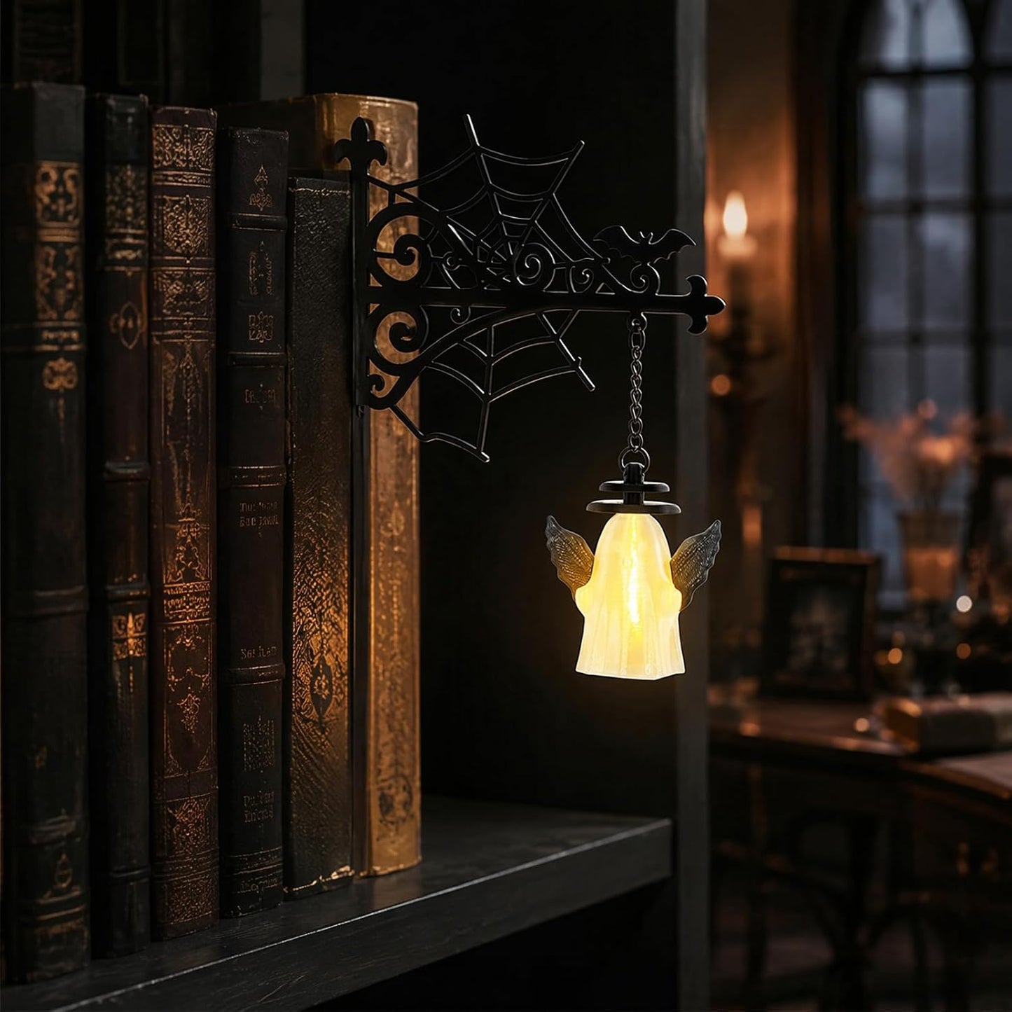 Library Lantern-Decorative Bookshelf Lighting, Mini Bookshelf Lamp Slides Between Books, Warm Amber LED Bookshelf Lights for Book Nook, Shelf Decor Gift for Book Lovers(Classic Lantern)