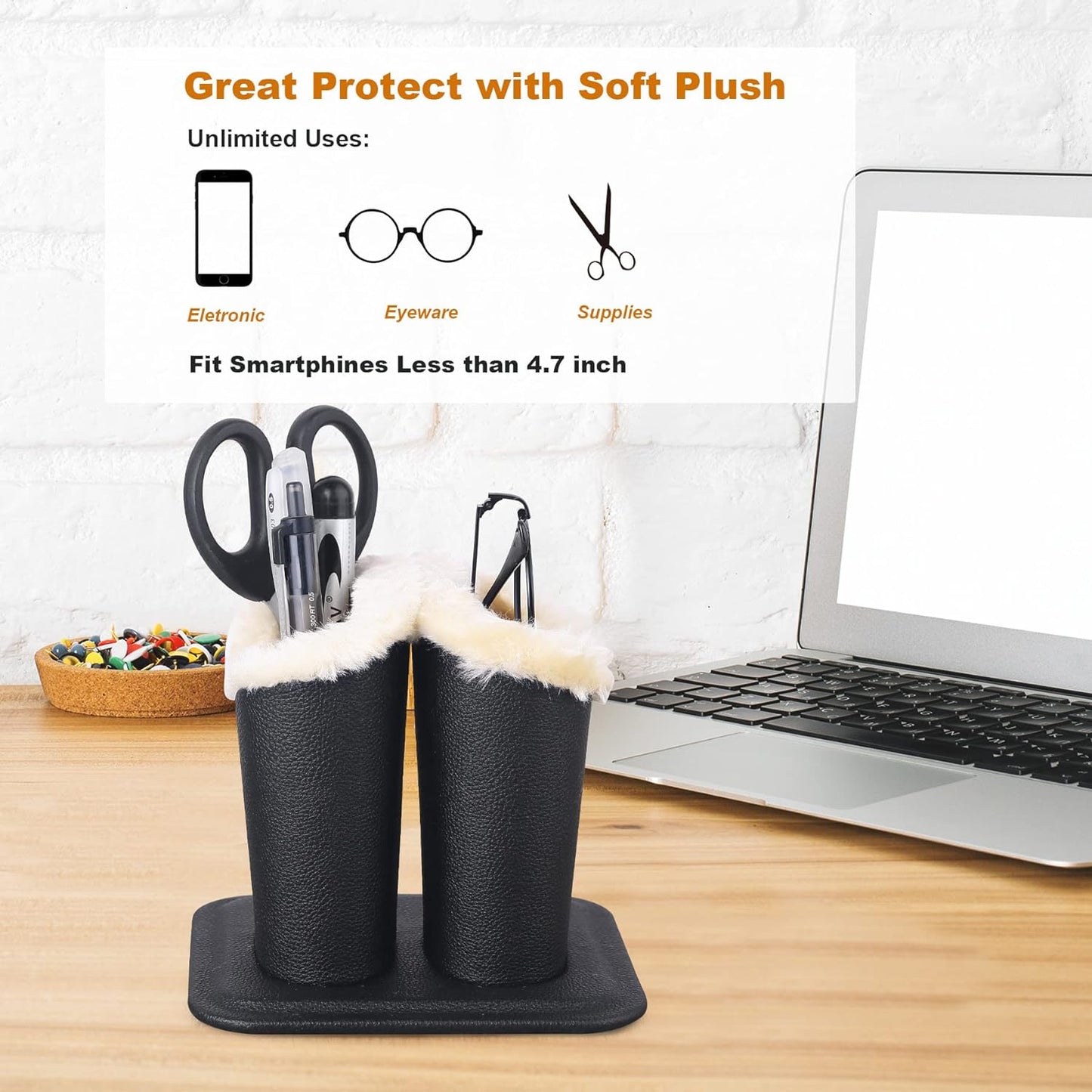 Siveit Plush Lined Eyeglass Holder, PU Leather Eyeglass Case, Anti-Scratch Glasses Storage Organizer for Desk Office Nightstand,2 Packs (Black, Navy)