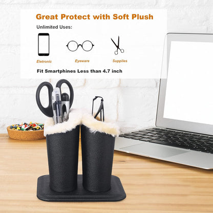 Siveit Plush Lined Eyeglass Holder, PU Leather Eyeglass Case, Anti-Scratch Glasses Storage Organizer for Desk Office Nightstand,2 Packs (Black, Navy)