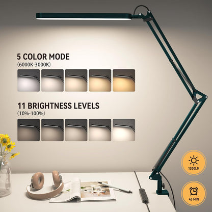 SKYLEO Desk Lamp for Home Office, Eye Comfortable LED Desk Light for Long Hours, Adjustable Swing Arm with Memory Function, Black