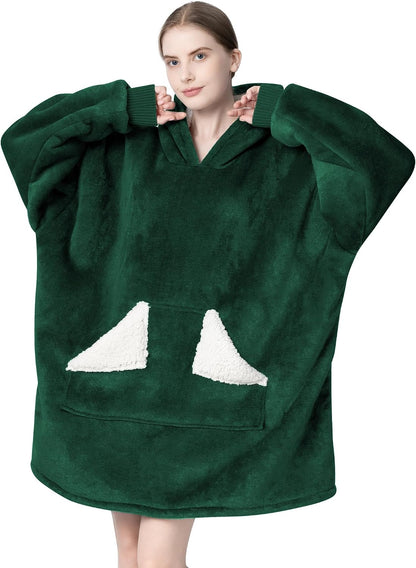 Wearable Blanket Hoodie, Oversized Sherpa Fleece Sweatshirt Blanket with Giant Hood Pocket and Sleeves for Adult, Warm & Cozy Grey Blanket Gifts for Women