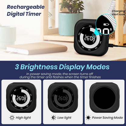 PERSUPER Visual Timer for Kids, Rechargeable 10-Hour Countdown/Up Timer | with 3 Volume Levels, 3 Brightness Display, and Magnetic, Homeschool Study Tool, Large Digital Timers for Classroom, Kitchen