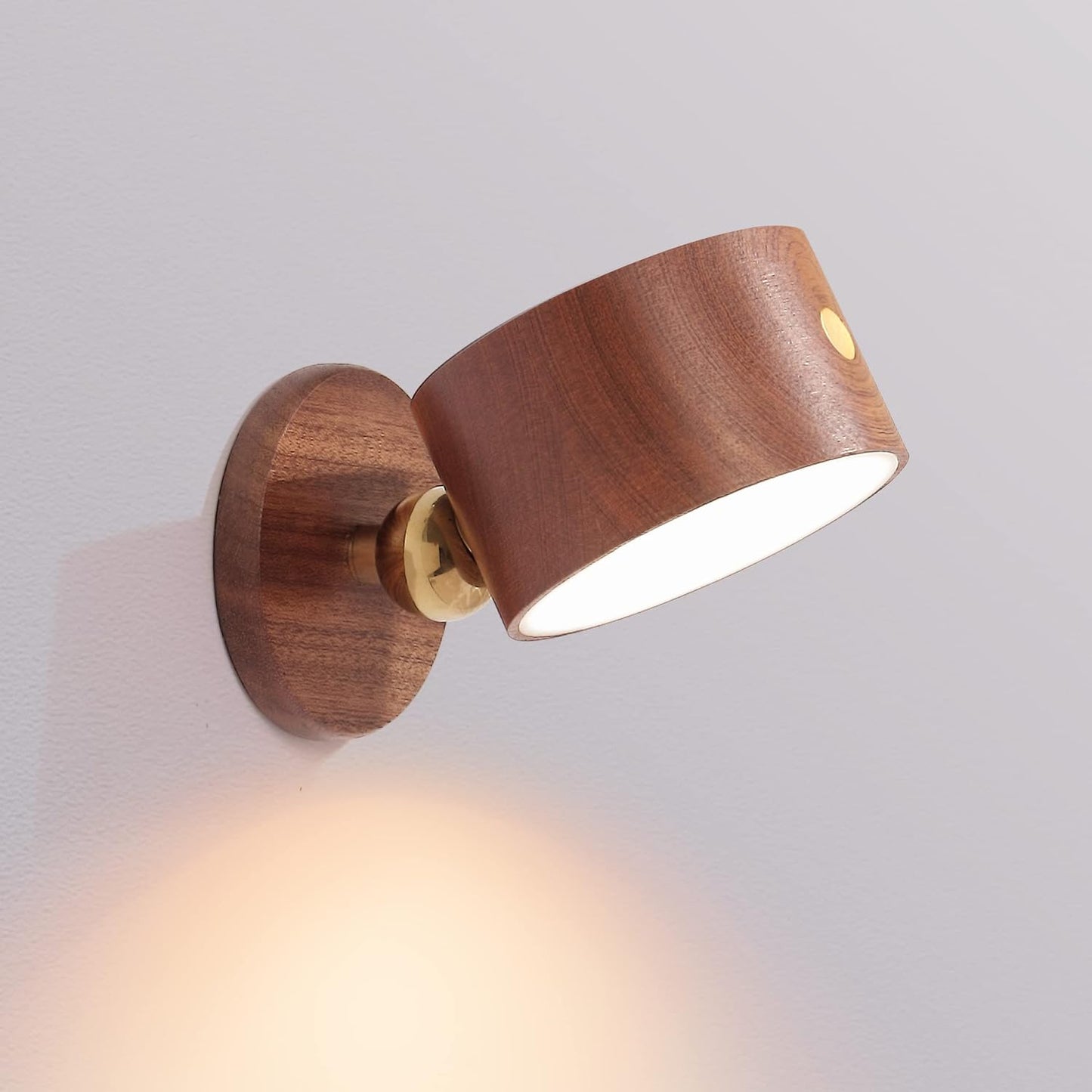 Wooden Wall Sconce 360° Rotatable Magnetic Stick on Bedside- Beech,1 PCS | Wall light self adhesive,dimmable touch control. USB-C port, minimalist style in hallways,closets,desk,reading,ambient