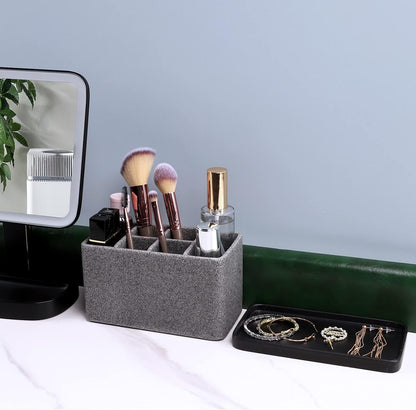 Marble Look Toothbrush Holder for Bathroom Countertop Organizer, Holds Toothpaste, Dental Floss, Razor, Comb, Makeup Brushes, and More, Stylish Bathroom Accessory for Tooth Brushing Essentials