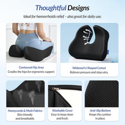 ZIKEE 6" Thickened Donut Pillow Seat Cushion for Hemorrhoid Pain Relief | Ergonomic Memory Foam Seat Cushion, Widened Cutout for Tailbone, Sciatica, Pressure Sores, Pregnancy, Postpartum Recovery