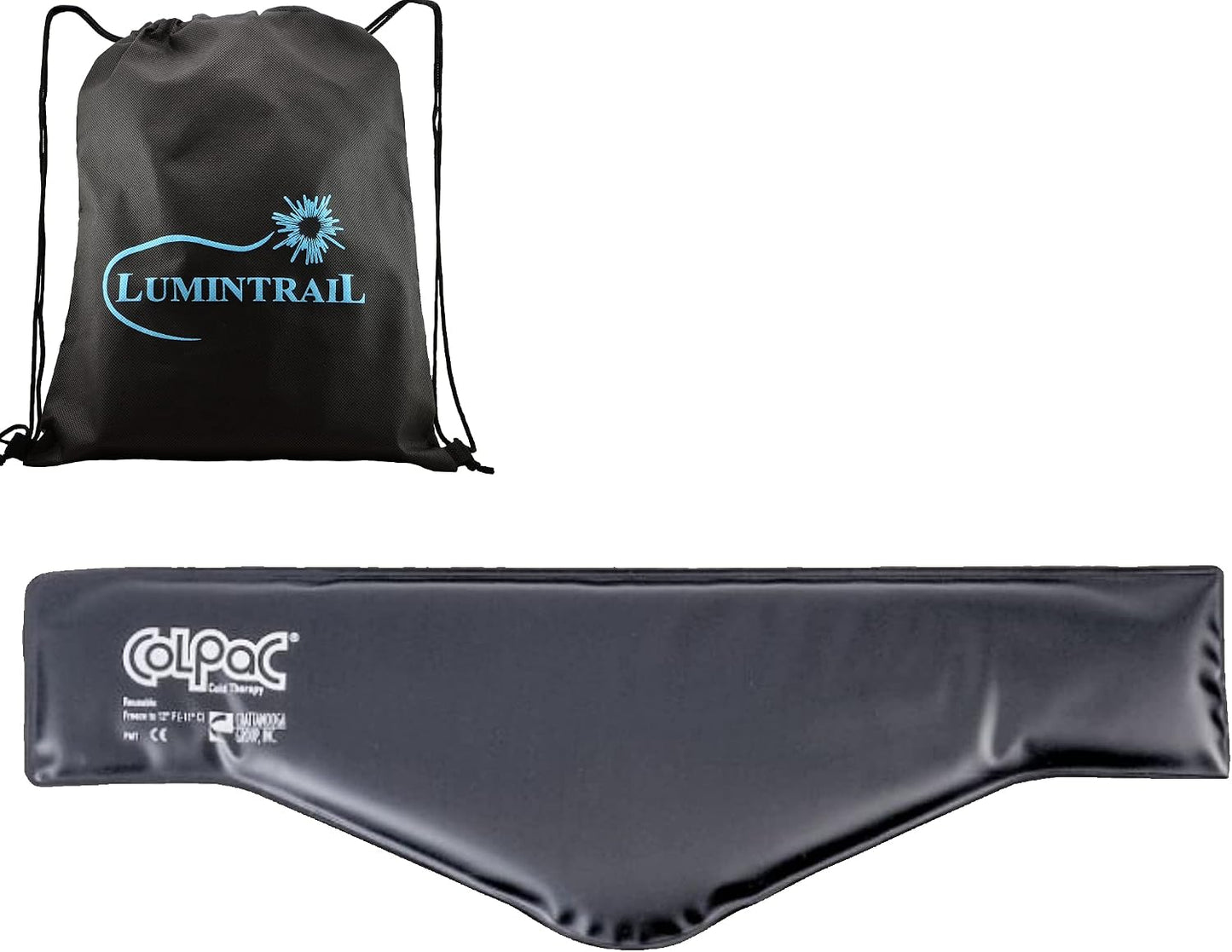 Chattanooga ColPac, Reusable Gel Ice Pack, Cold Therapy for Neck, Shoulder, Upper Back for Headaches, Inflammation, 23" Neck Contour, Blue Vinyl, with a Lumintrail Drawstring Bag