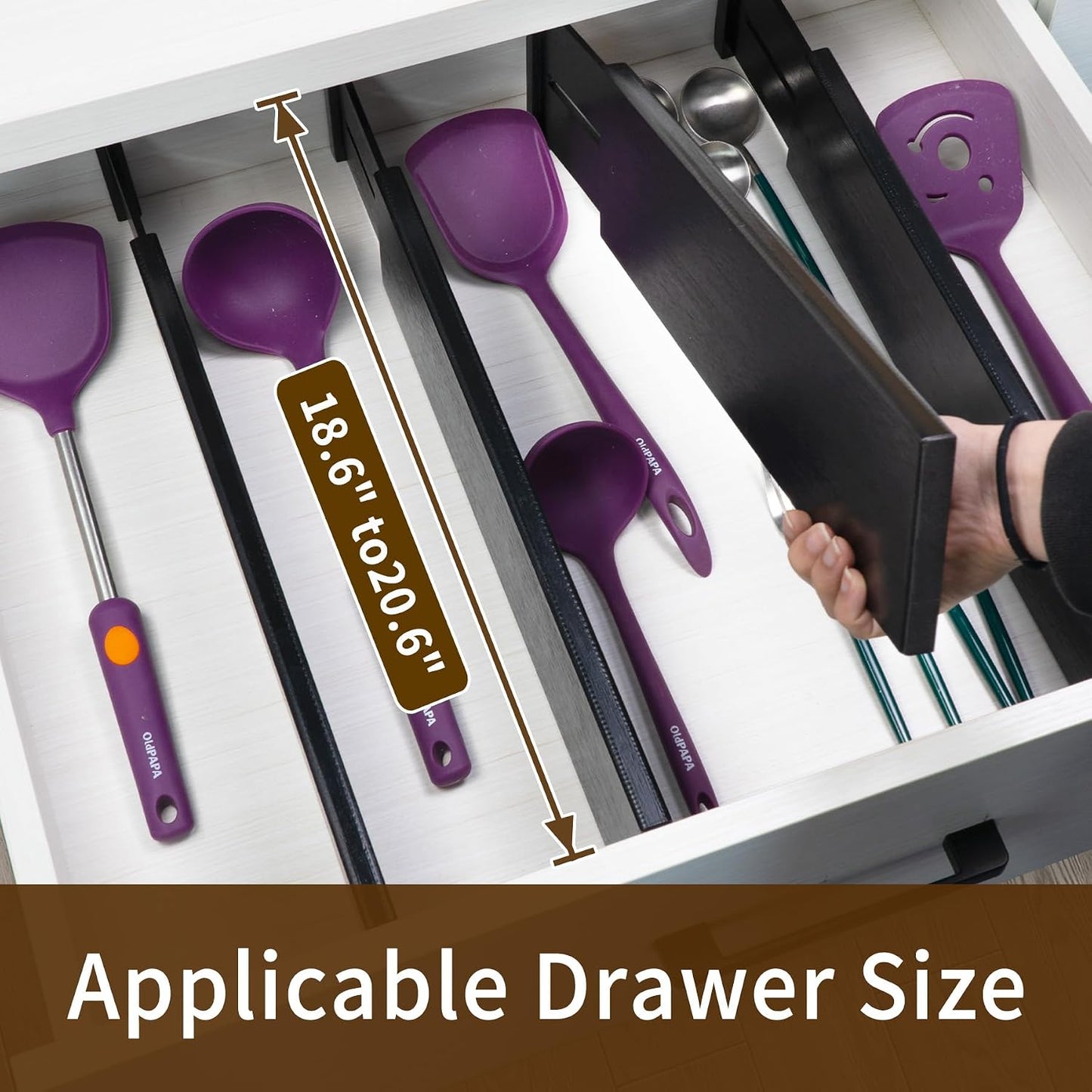 Utoplike 4 Pcs Bamboo Kitchen Drawer Dividers, Large Drawers Organizers | Adjustable Spring Loaded Expandable Organization, Works in Dresser, Bathroom, Bedroom, Office, Fit 17.8"-20.6" Drawer, 2.4"H