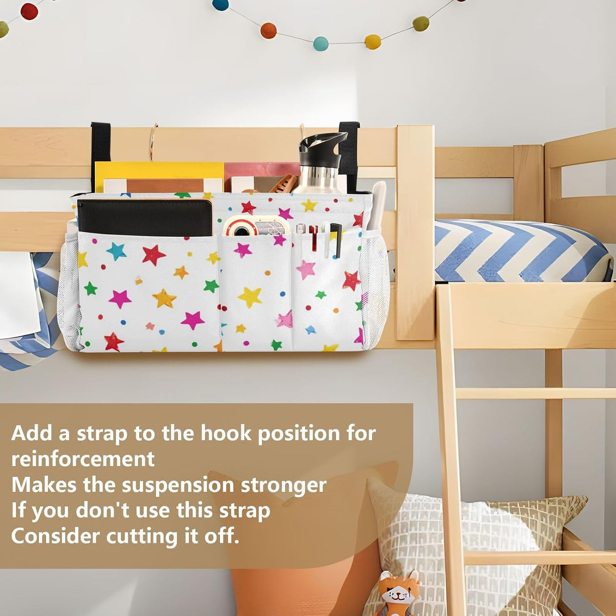 Bedside Caddy Hanging Bunk Bed Caddy Bed Organizer Hanging Pocket with 2 Hooks Bedside Storage Organizer Pocket Bag Holder Checkered Light Green - Colors B