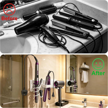 Hair Dryer Holder Wall Mount, Easy Assemble Hair Tool Organizer | 3 in 1 Metal Dryer Rack with Blow Dryer Holder & Curling Iron & Straightener Storage for Salo ＆ Bathroom (Matte Black)