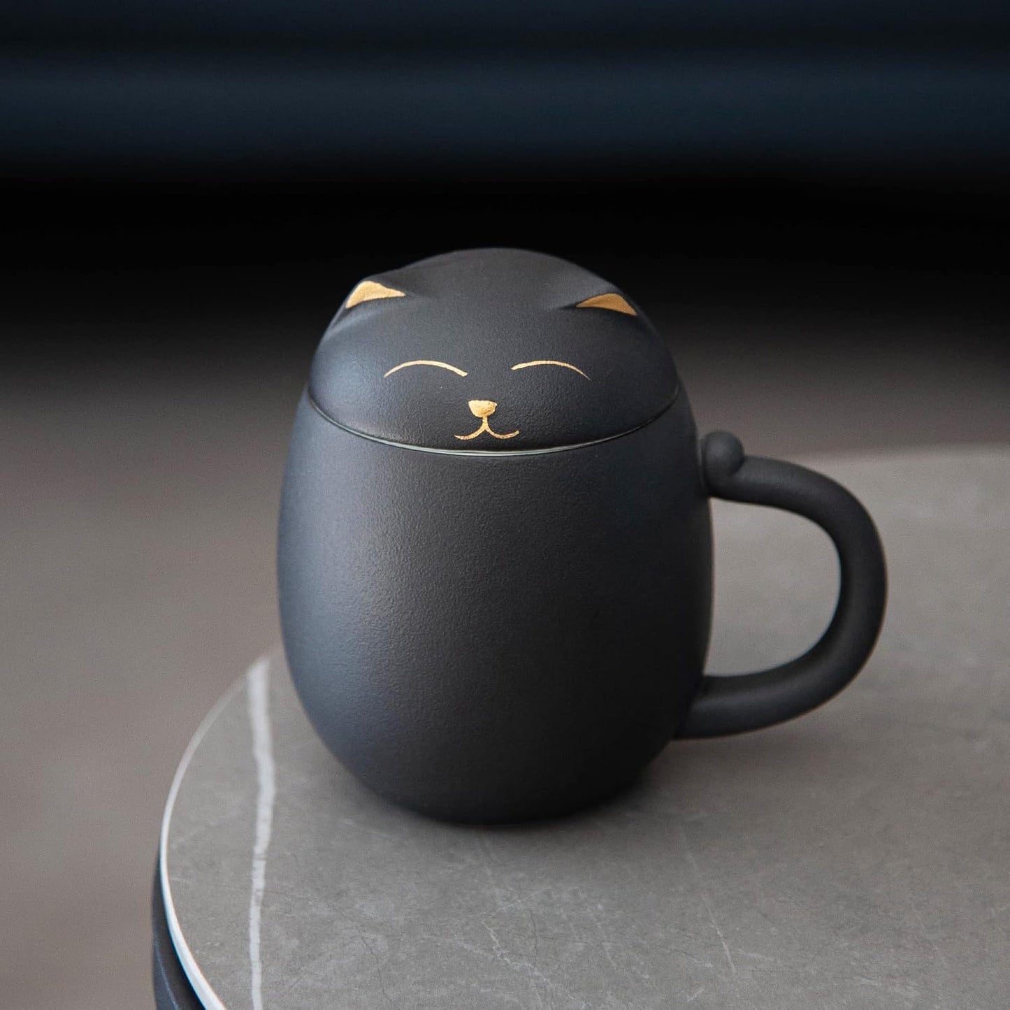 HEER Black Cat Ceramic Tea Mug 13.5oz with Infuser and Lid, Black | Cat Lover & Cat Mom Birthday Gift for Women, Perfect for Loose Leaf Tea, Tea Strainer Cup for Home & Office Use