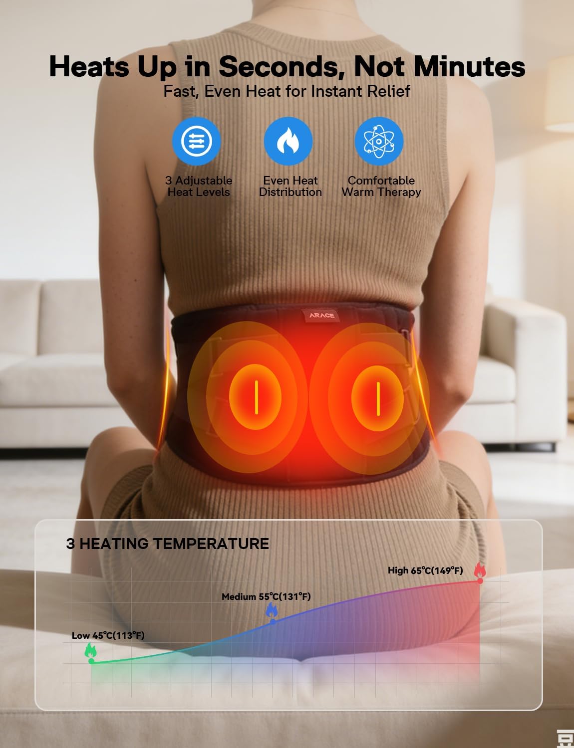 Cordless Heating Pad with Massager for Back Pain Relief, Gift for Women Men Mother Father, 47-60" Portable Lower Back Massager, Wearable Wireless Heating Pad for Cramps with 3 Heat&Timer, 5 Vibration