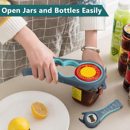 Jar Opener Bottle Opener for Weak Hands, 5 in 1 Multi Function Can Opener Bottle Opener Kit with Silicone Handle Easy to Use for Children, Elderly and Arthritis Sufferers (New red)