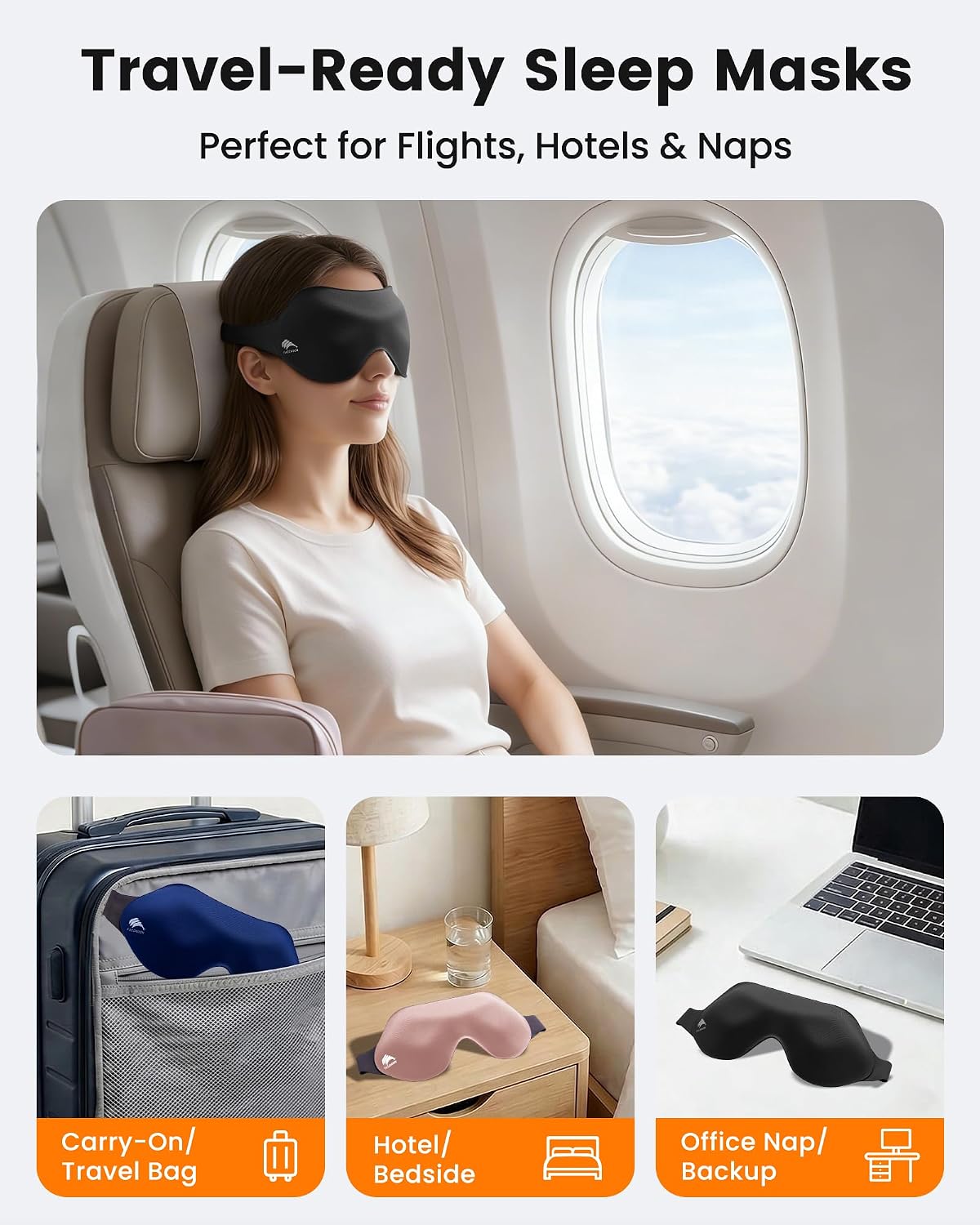 3 Pack Sleep Masks for Side Sleepers, True Blackout 3D Eye Mask for Sleeping, Zero Eye Pressure, Lash-Friendly, Adjustable Soft Eye Cover for Women Men, Travel Night Blindfold
