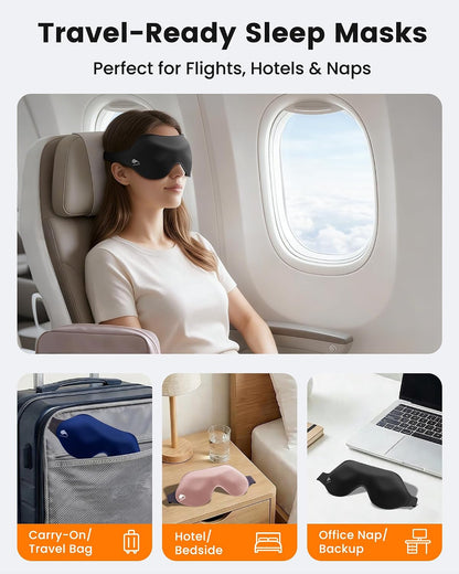 3 Pack Sleep Masks for Side Sleepers, True Blackout 3D Eye Mask for Sleeping, Zero Eye Pressure, Lash-Friendly, Adjustable Soft Eye Cover for Women Men, Travel Night Blindfold