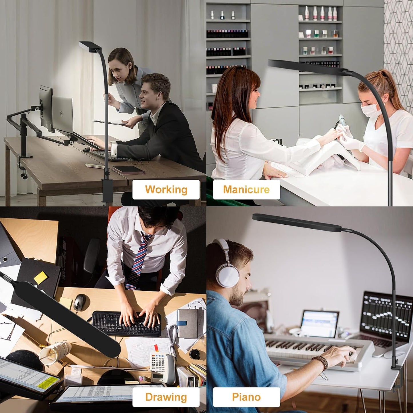 SKYLEO Desk Lamp for Home Office, Eye Comfortable LED Desk Light for Long Hours, Adjustable Swing Arm with Memory Function, Black